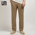 Liu Ming 2025 New Style Baggy Cotton Linen Summer Trousers for Men Casual Straight Pants with Mid Waist