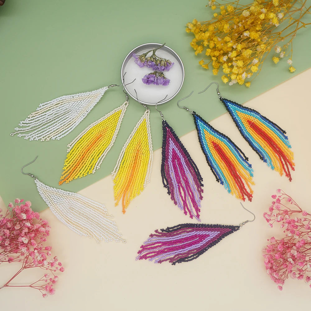 Go2boho Bohemian Fringe Dangle Jewelry 2024 Gradient Yellow Series Beads String Tassels Earrings for Women Delicate Daily Gifts