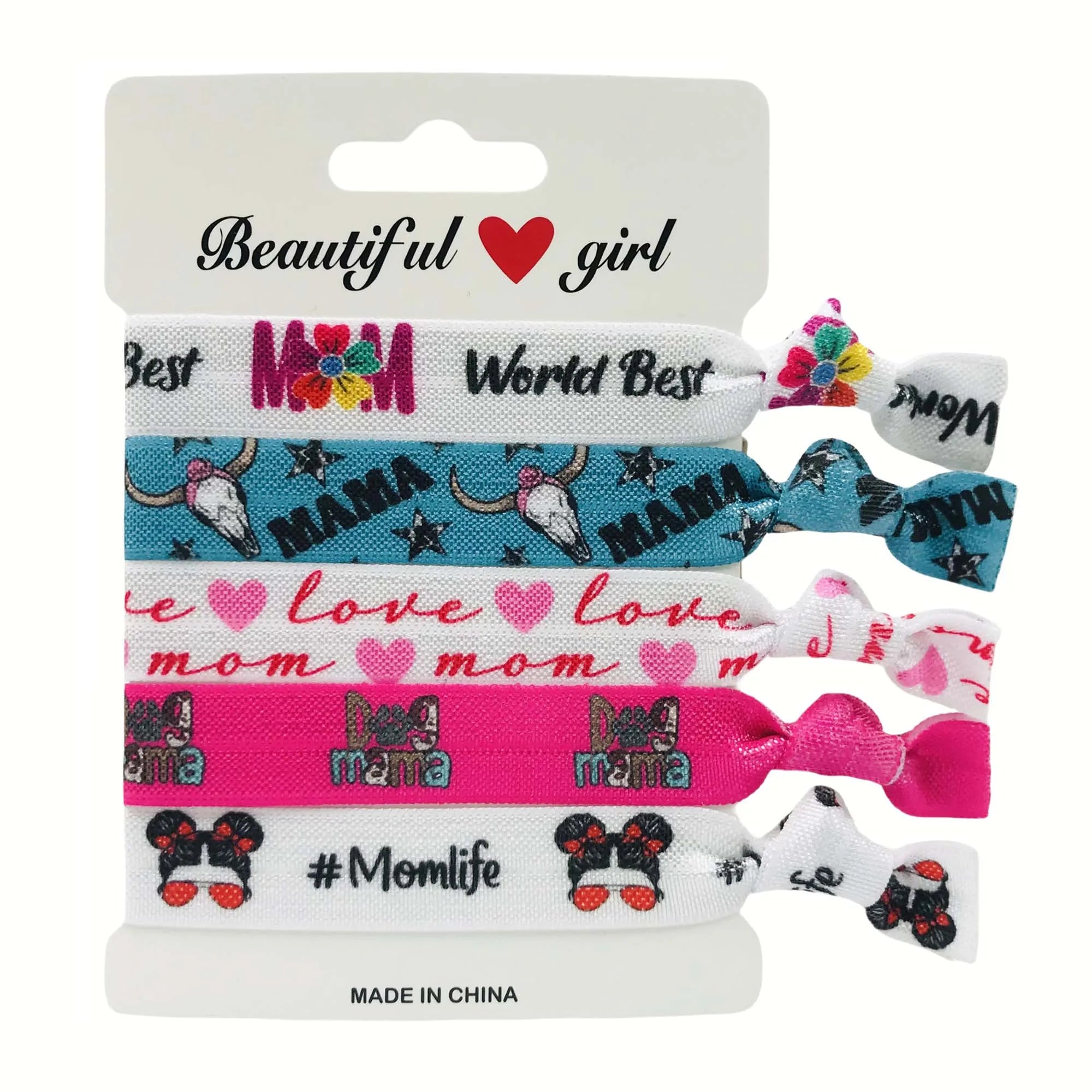 10 Packs Mother's Day Elastic Hair Bands Mom Ponytail Holder MAMA Knotted Hair Ties Bracelet Wristband for Birthday Gifts