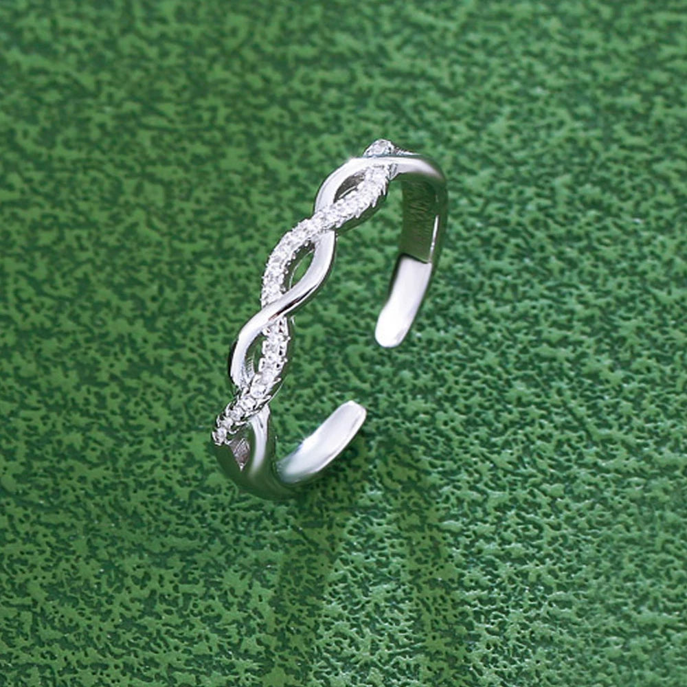 Exquisite Jewelry S925 Sterling Silver Cross Woven Diamond Rings Fashion Bling Cubic Zircon Casual Twist Open Rings for Women
