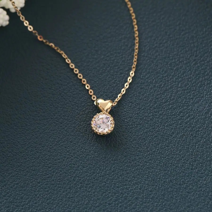 Heart Pendant 14k Gold Chain Elegant Women White Zircon Jewelry 925 Sterling Silver Necklace