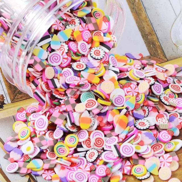 Paso Sico 24 Designs 100g/bag Wholesale Bulk Polymer Clay Mixed Fruits Animals 3D Nail Art Decoration Slices for DIY Nail Art 3D