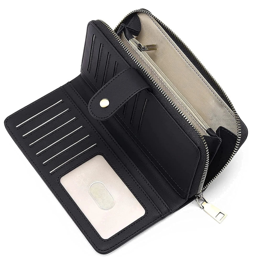 RFID Genuine Leather Credit Card Holder Wallet for Women Custom Cash Envelope Wrist Wallet With Zipper Closure Long Clutch Purse