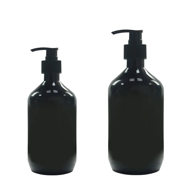 Stock Available PET Skincare 10 oz Cosmetic Empty Round Black Plastic Bottle 300 ml with Press Pump
