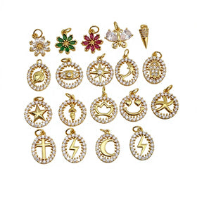 CZ8780 Dainty Small Minimal Gold Plated Zircon Cubic Zirconia Lightning Dolphin Starfish Cross Star Saturn Halo Charms Pendants