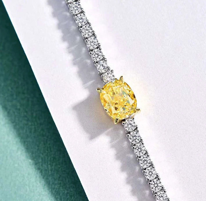 Roomy Fashion 925 Sterling Bracelet Women Coated Yellow Moissanite Tennis Bracelets for Girl