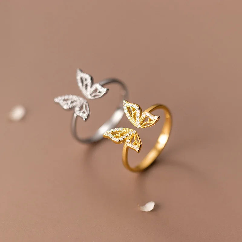 Classic Cute Design S925 Sterling Silver CZ Pave Butterfly Finger Ring Women J9421