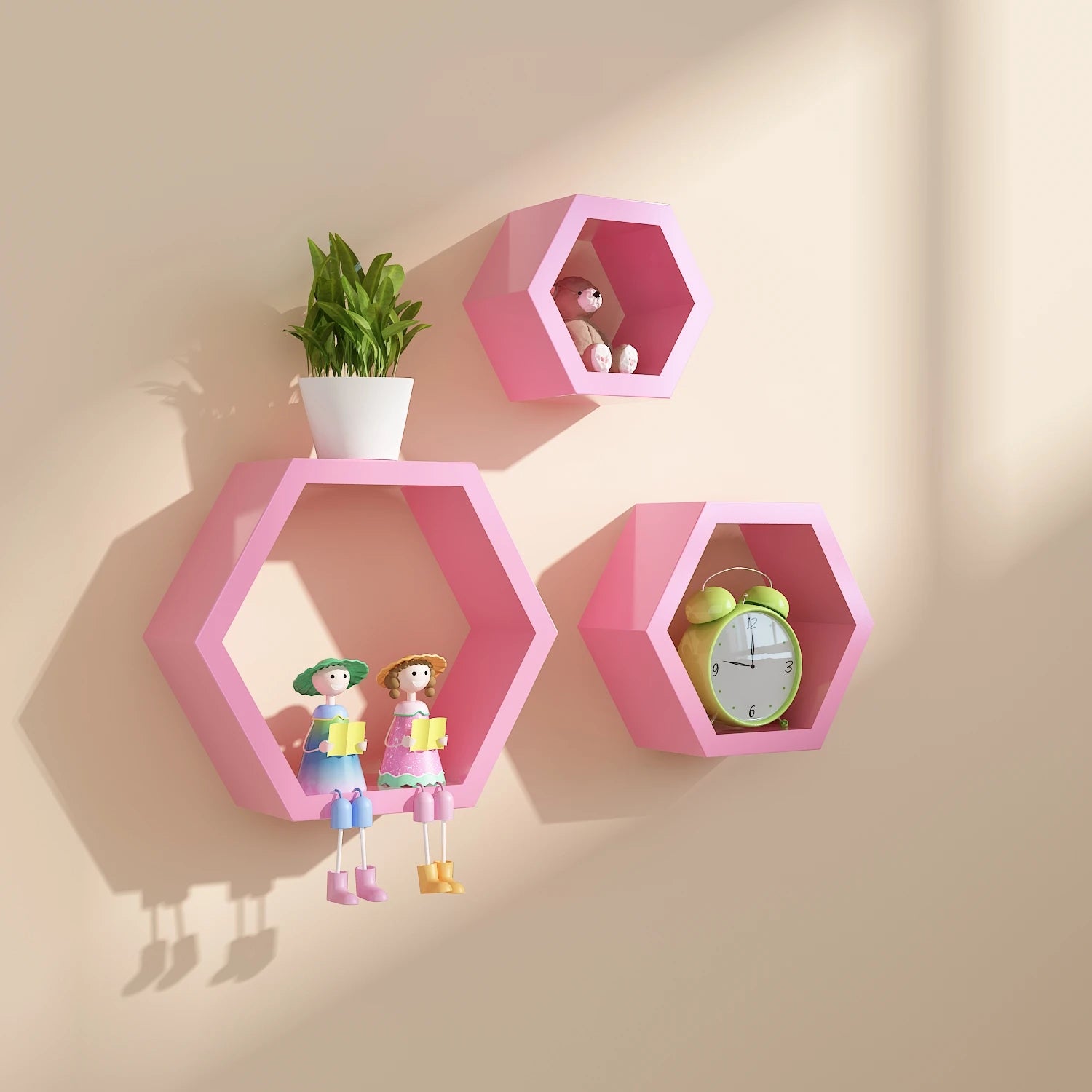 Factory OEM Hexagonal Wooden Wall Partition Shelf Decorative Frame