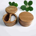 Acacia Wooden 2 Component CompartmentPepper Seasonings Salt Box Sugar Spice Storage Wood Salt Cellar with Magnetic Lids