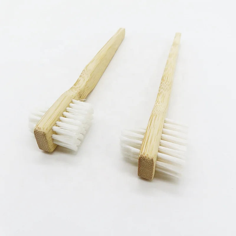 Natural Organic Double Sided Toothbrush Hard Nylon Bristle Bamboo Denture Brush
