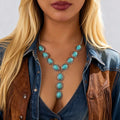 Vintage Design Elliptical Turquoise Pendant Chain Necklace for Women Retro Lady Street Wearing Fashion Jewelry Accessories Gifts
