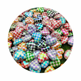 Checkered Heart UV Acrylic Beads Assorted Heart Shape Loose Beads for Jewelry Bracelet Pens Making