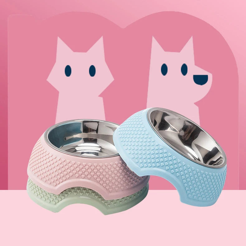 Fashion Design Eco-friendly Double Wall Stainless Steel Feeding Pet Bowl Feeder Colorful Anti Slip Pet Food Bowls for Dog Cats
