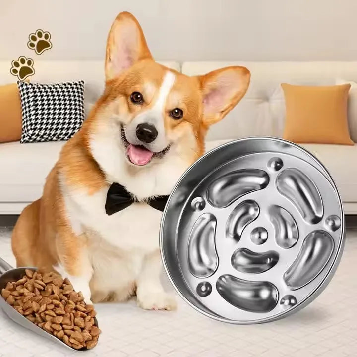 Pet Bowls & Feeders 304  Dog Stainless Steel Bowl Slow Feeder Non-Slip Anti-chocking Slow Feeder for Small Medium Large Breeds