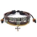 Wholesale Fashion Jewelry Charm Double Layer Genuine Leather Bracelets Cross Pendant Bracelet for Men Women