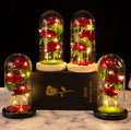 Three Simulated Rose Glass Covers with Dry Bouquets for Mother's Day LED Rose Gift Box