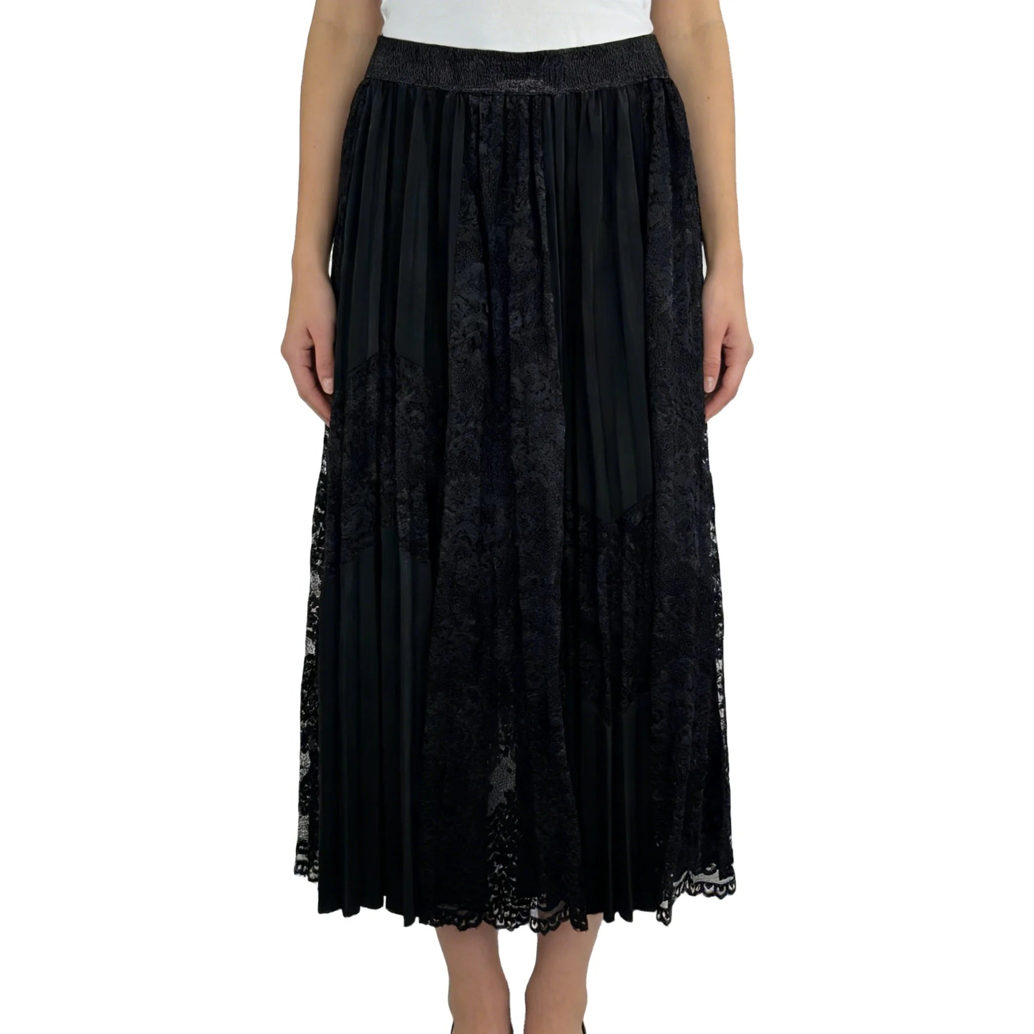 Custom Pleated Advanced Fashion Lace Long Black Summer Casual Skirts for Ladies