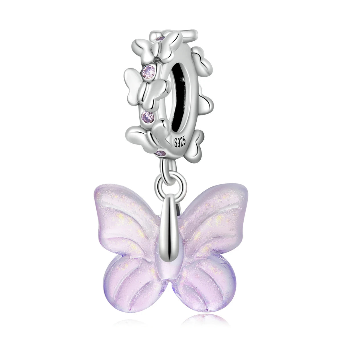 Wholesale S925 Sterling Silver Butterfly CZ Charm Adjustable Bail Stackable Boho DIY Jewelry Supply for Women Craft Making