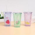 HYRI-PC-010 Creative Summer Broken Ice Cup Small Fresh Double Plastic Straw Cup Fashion Juice Cold Drink Water Cup
