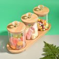 Wholesale Set of 3pcs High Borosilicate Glass Storage Kitchen Jars  Glass Food Storage Jars With Diamond Lid and Bamboo Tray