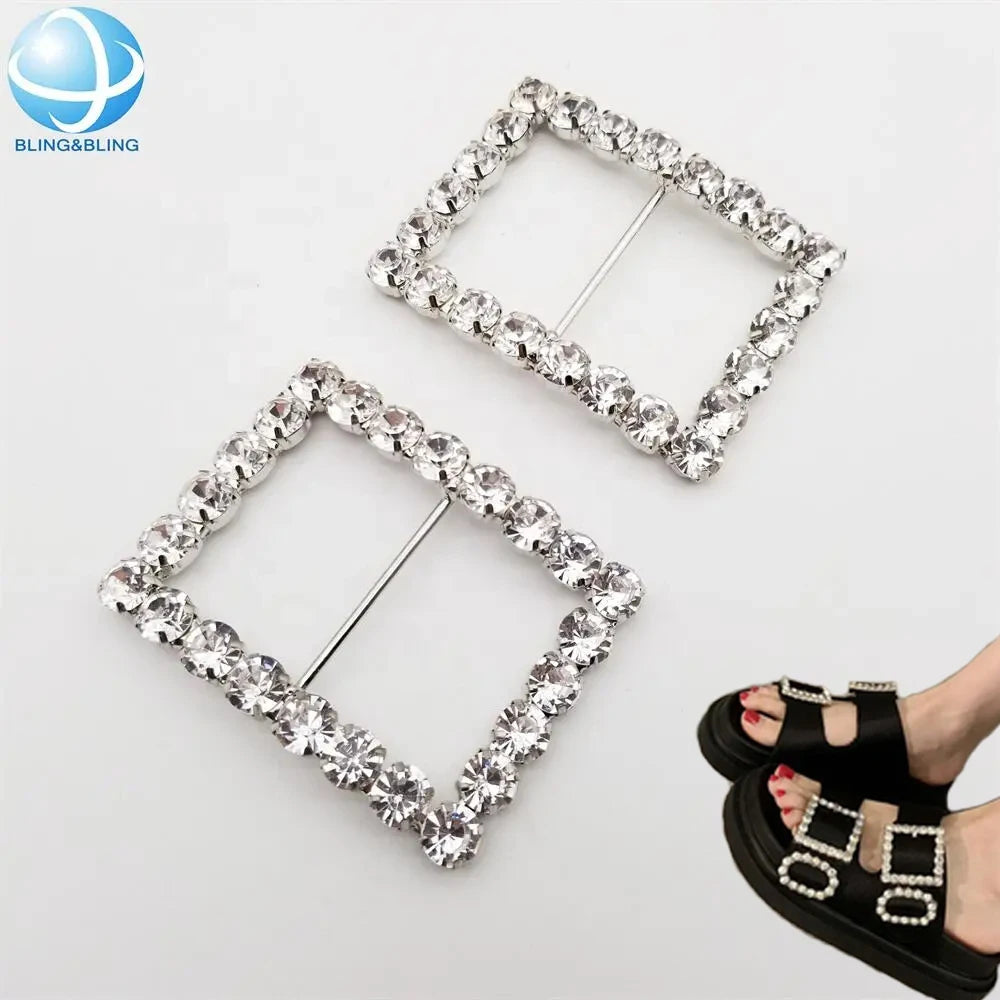 Rhinestone Large Square Buckle Crystal Slider Adjustable Metal Buckles for Crafts Shoes Upper Ornament