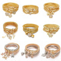 Women's Fashion Charm Bracelets Set 3pcs Crystal Owl Heart Elephant Anchor Pendants Rhinestone Charm Bracelets Bracelets