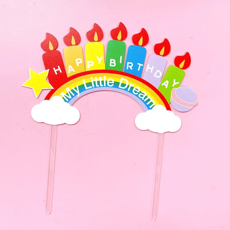 Wholesale Cute Accessories Cake Toppers rainbow Cake Topper Happy Birthday Cake Decoration