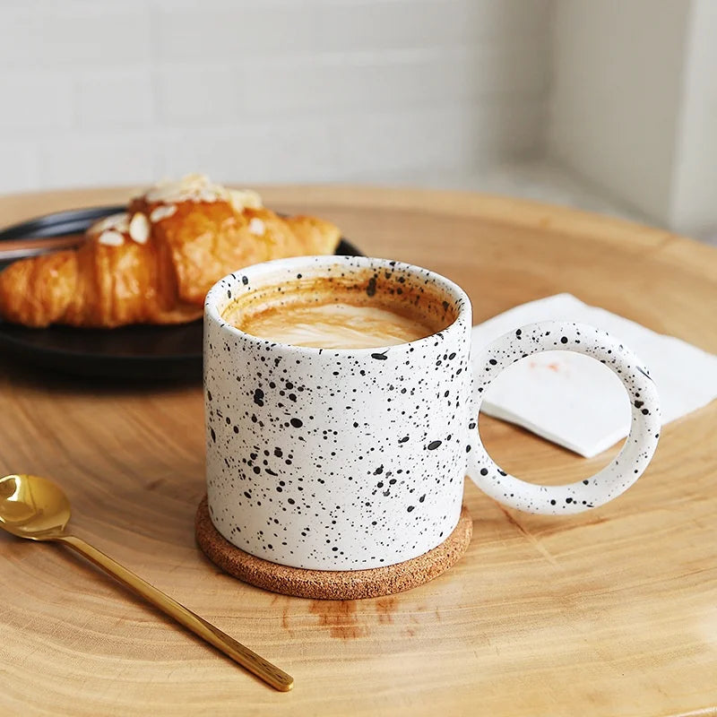 Madou New Style Porcelain Mugs Minimalist Splash Ink Art 300ml Capacity Big Ring Ear Handle Office Home Ceramic Coffee Cup for