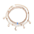 New Design Moon Crescent Star Anklet Bracelet Multilayer Hands Tassels Foot Chain Jewelry for Women Girls