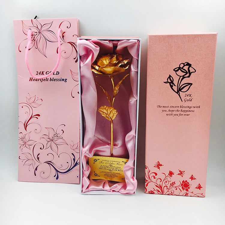 2025 25cm Valentines Day Gift Forever Flower Gold Rose with Crystal Vase the Best Gifts for Girlfriend