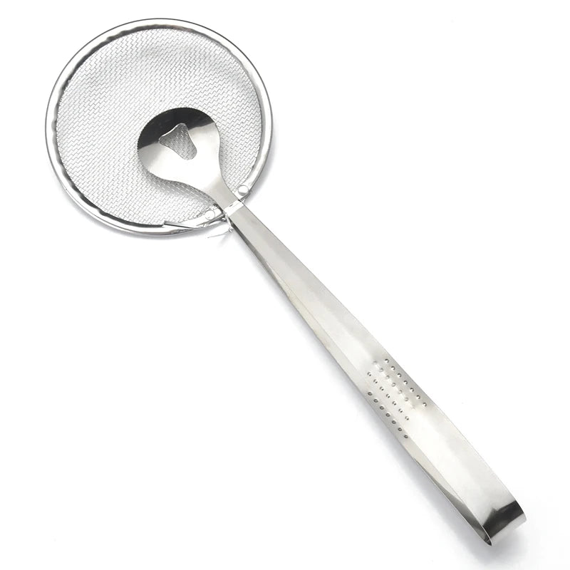 Multi-functional Filter Spoon With Clip Food Kitchen Oil-Frying BBQ Filter Stainless Steel Clamp Strainer Kitchen Tools