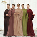 Loriya Closed Abayas Puff Sleeves Dubai Turkey Hijab Dress 2pcs Modest Set Plain Abaya Islamic Clothing for Muslim Women