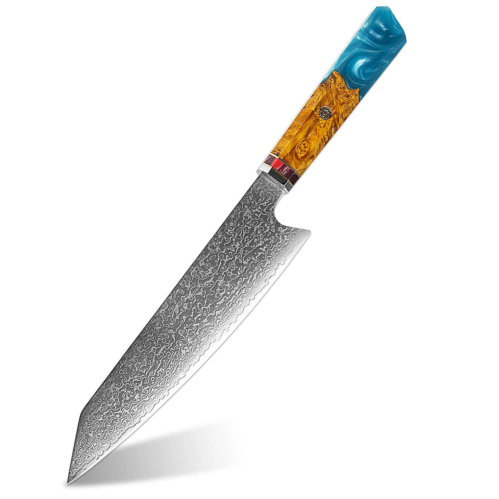 XITUO Damascus Kitchen Knife Japan VG10 Steel Professional Kiritsuke Chef Knife Octagonal Blue Resin Handle Cleaver Gift