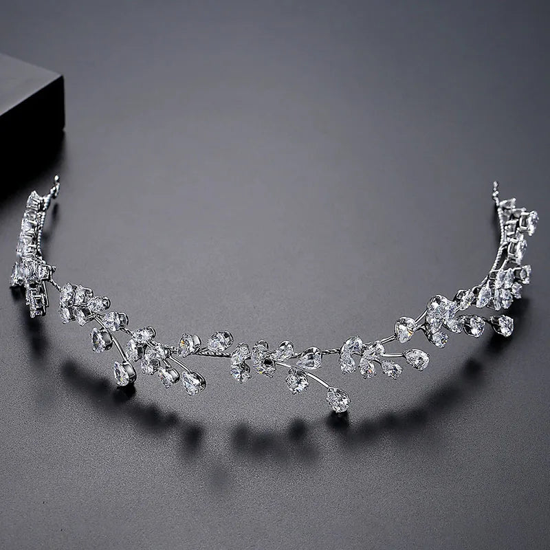 SLBRIDAL Luxury Flexible Cubic Zircon Bridal Tiara Headband Wedding Bridesmaids Crown CZ Hair Accessories Women Party Jewelry