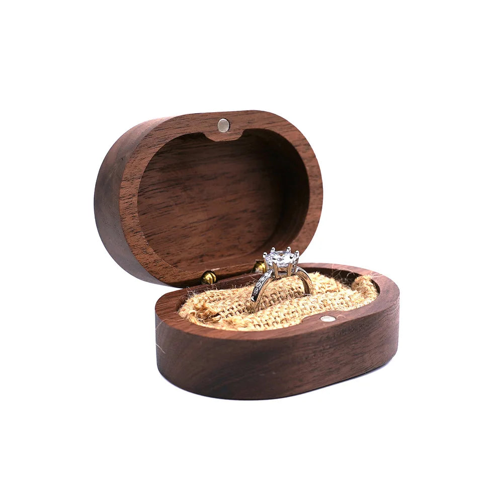 Luxury Oval Jewellery Magnetic Gift Box Oval Wood Jewellery Box Black Walnut Wood Wooden Ring Box