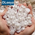Oleeya Pearls 2mm-14mm All Size Colors ABS Plastic Half Round Pearls Flatback Loose White Round Pearls for Handmade DIY