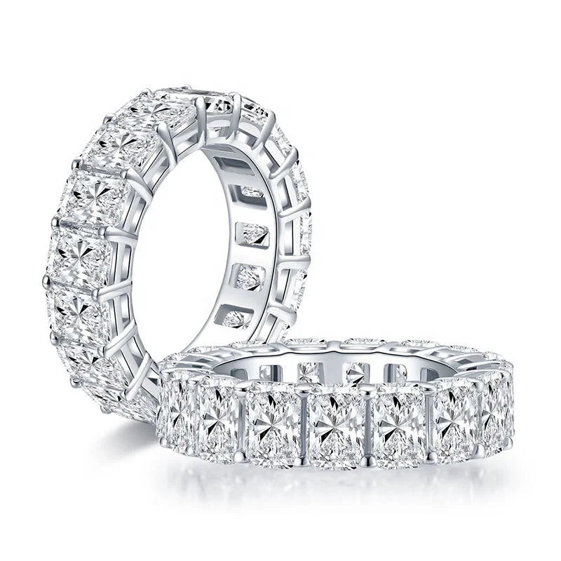 New Fashion 10K White Gold Radiant Cut 13.6ct Moissanite Diamond Eternity Band Rings Classic 10K White Gold Party Christian