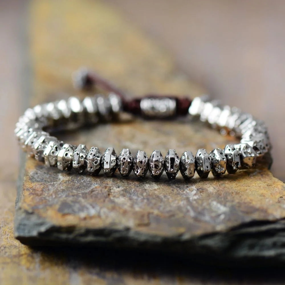 Punk Christian Metal Bead Strand Bracelet for Men Geometric Antique Silver Plated Wedding Gift Jewelry