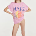 Relaxed-fit T-shirt Printed Dropped Shoulders Ribbed Neck Women's Front Graphic T-Shirt Comfort Tee T-shirt for Women
