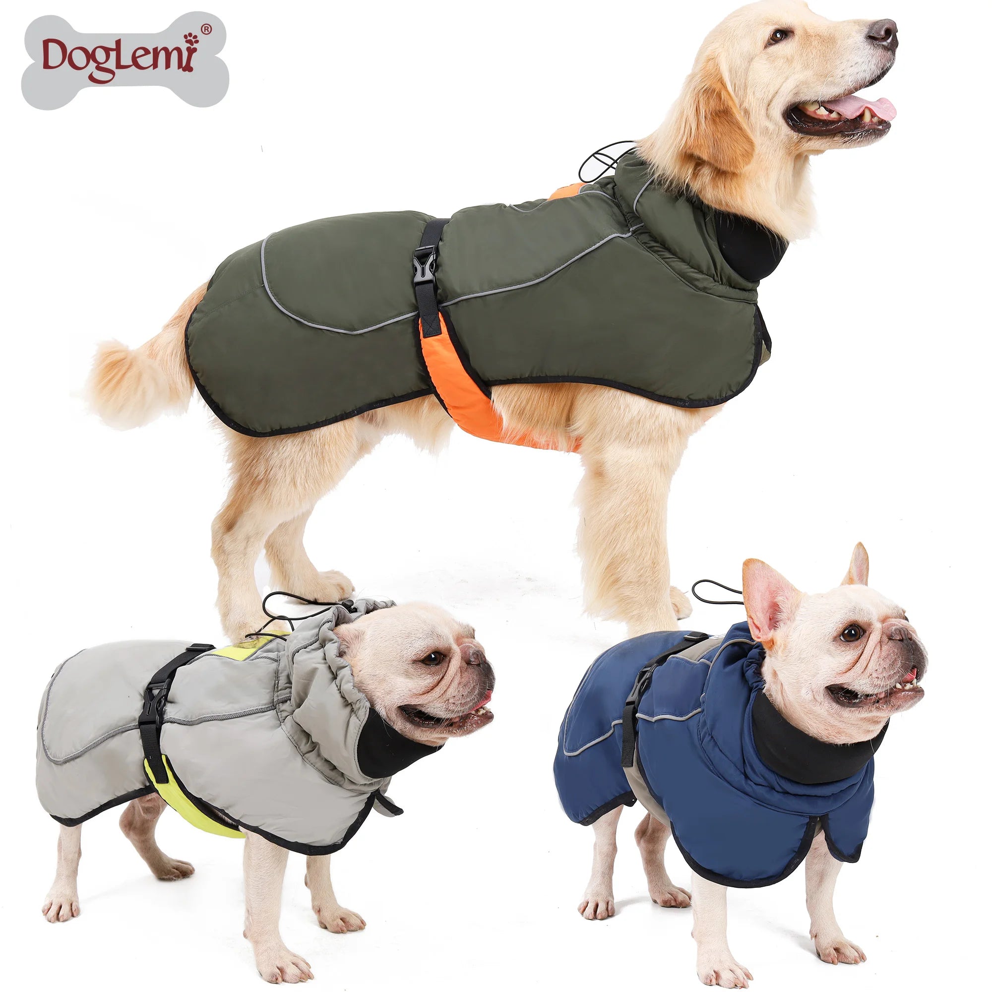 Custom Large Dog Winter Jacket Rain-Proof Outdoor Pet Clothes with Safety Reflective