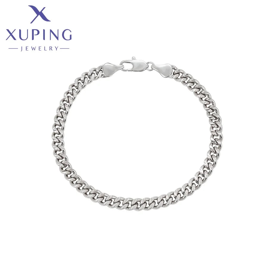 X000917414 Xuping Jewelry Platinum Plated Sliver Color Fashion Women Men Cuban Chain Bracelet
