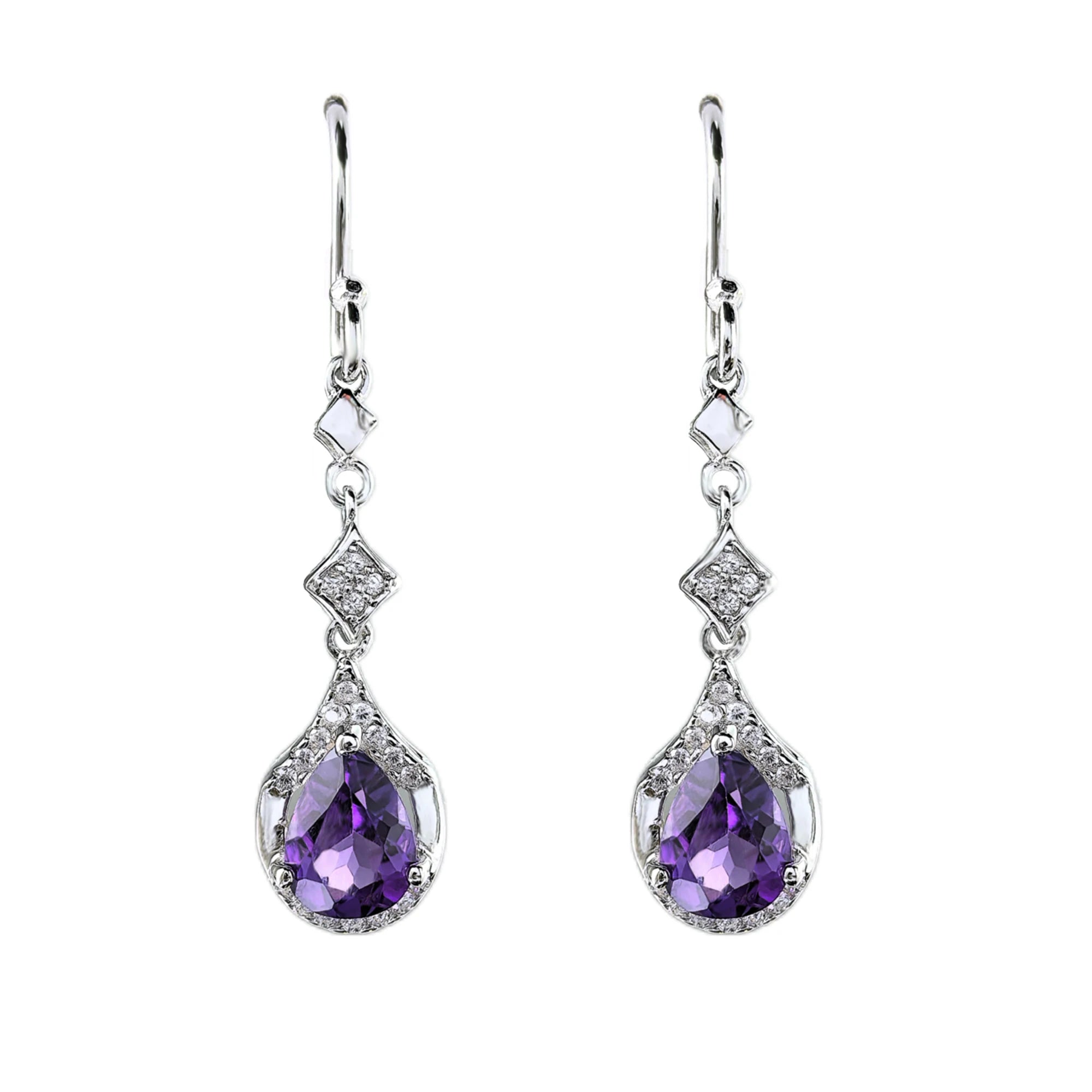 2025 Trendy Delicate Rhodium Plated 925 Silver Drop Earrings Natural Amethyst for Women's Anniversaries Parties Gifts