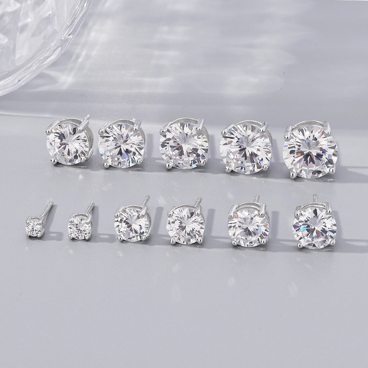 Classic Four Claw 3mm -10mm Round Bright Cut VVS D Grade Moissanite 925 Sterling Silver Unisex Stud Earrings Jewelry Wholesale