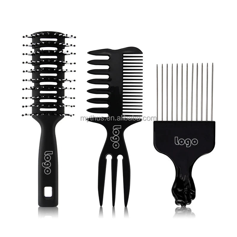 Top Selling 2/3Pcs Vent Heated Massage Detangling Hair Brush Afro Comb Set for Curly Hair Men Women