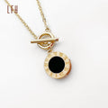 Fashion Black White Double-sided Round Women Jewelry 18K Rose Gold White Shell Pendant 18k Gold Real Roman Numeral Necklace