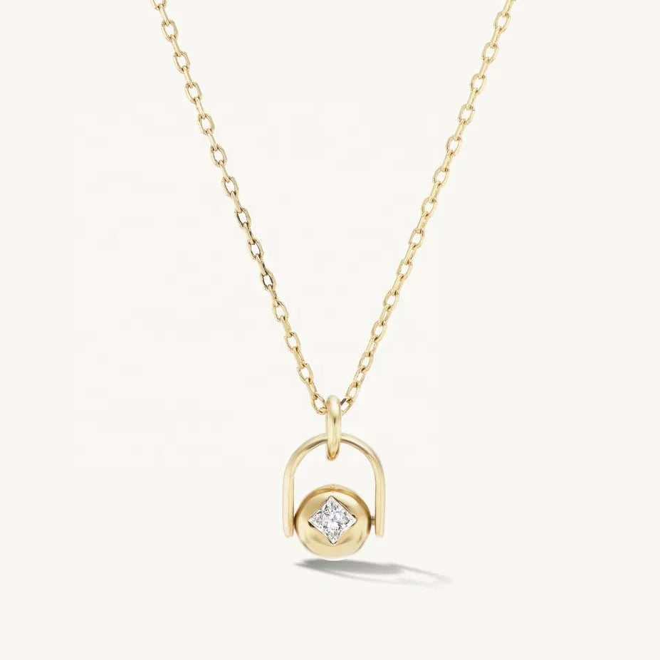 LOZRUNVE Gold Bezel Diamond CZ Geometric Smart Pendant Necklace S925 Sterling Silver