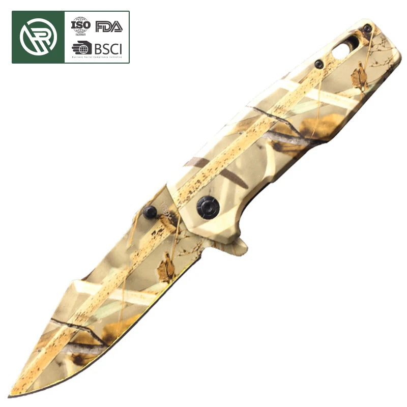 Bochen Direct Supply Practical Self Defense Folding Stainless Steel Laser Pattern Knife Convenient Camping Travel Knife