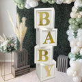 Microstar Stereoscopic White Baby Balloon Boxes with Gold Baby Blocks Party Decorations for Baby Shower & Parties