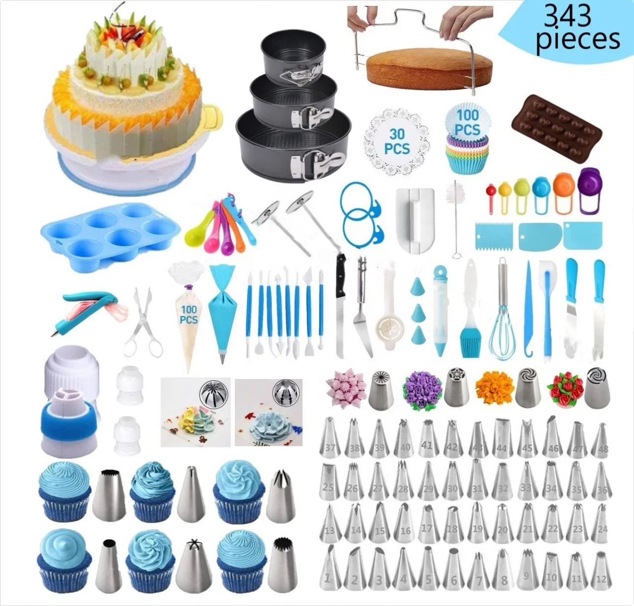 2025 Baking Pastry Tools for Beginners Cake Pans Lover  Hot Sale 343pcs Cake Decorating Supplies Kit Cake Baking Supplies