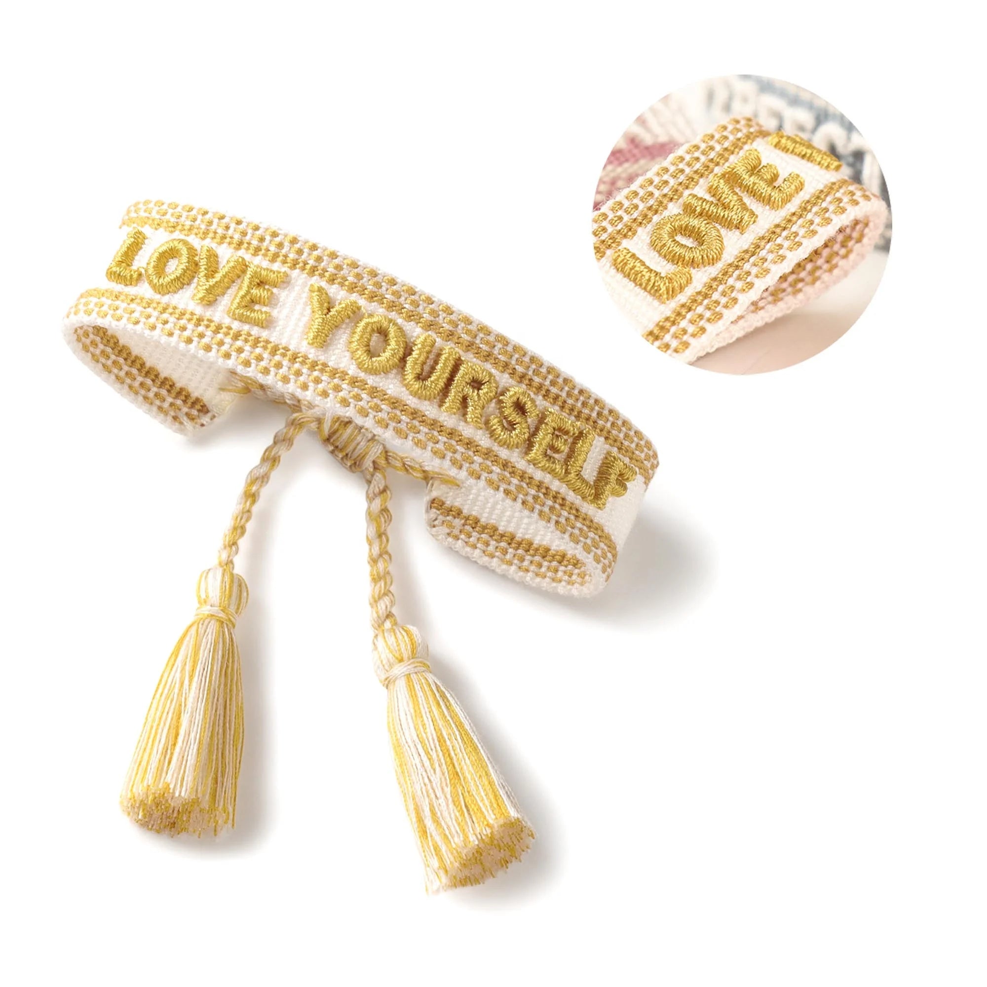 3D Stereoscopic Text Embroidery Bracelet LOVE YOURSELF LOVEBIRDS Friendship Bracelet Handmade Tassel Wristband Wholesale